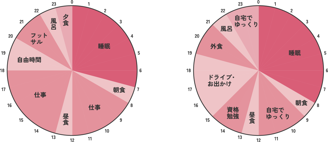 平日と休日の過ごし方の円グラフ