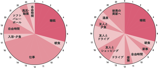 平日と休日の過ごし方の円グラフ