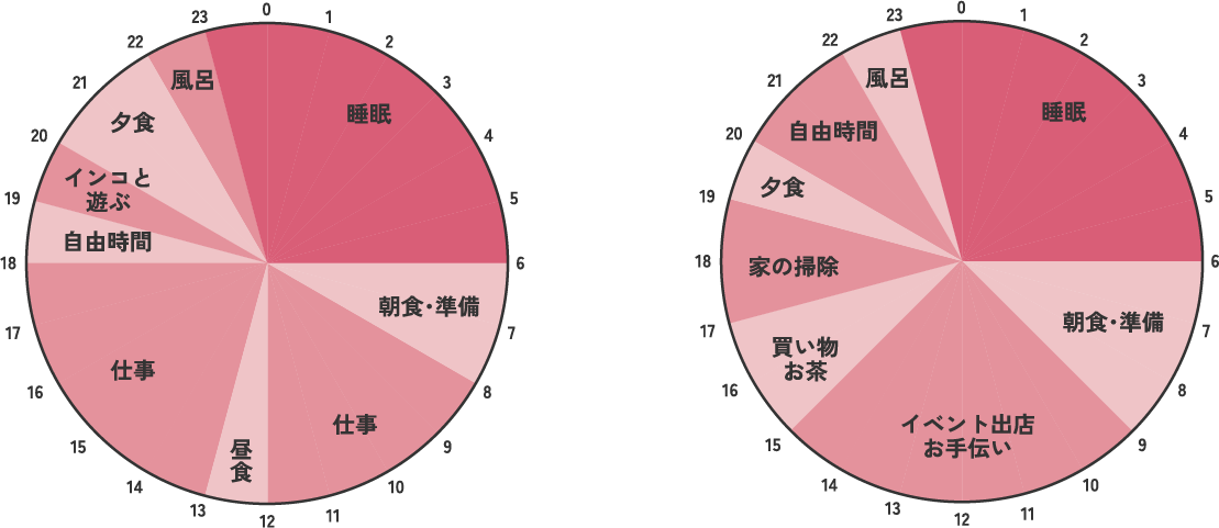 平日と休日の過ごし方の円グラフ